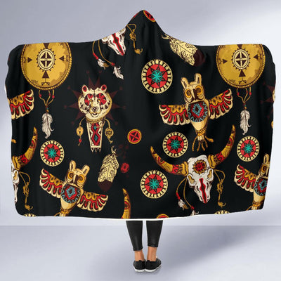 Native American Symbol Pattern Hooded Blanket-JORJUNE.COM
