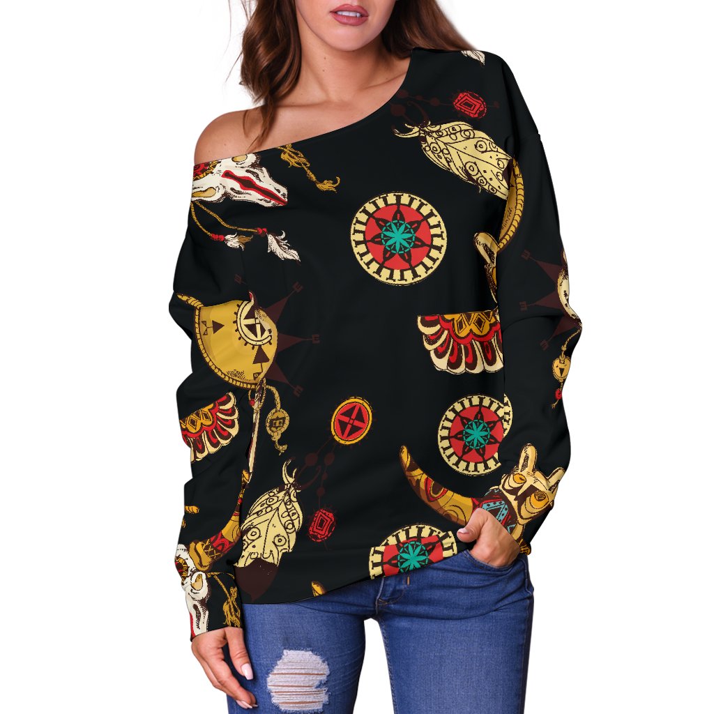 Native American Symbol Pattern Off Shoulder Sweatshirt