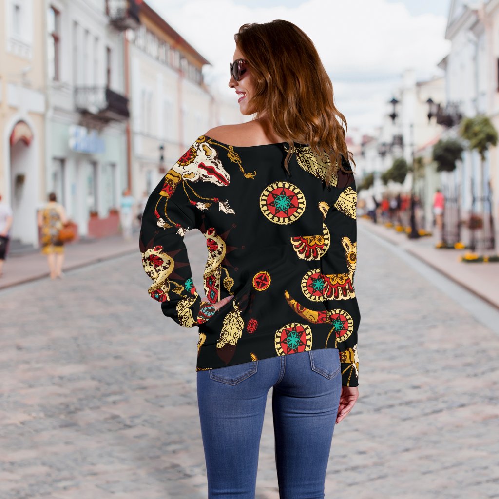 Native American Symbol Pattern Off Shoulder Sweatshirt