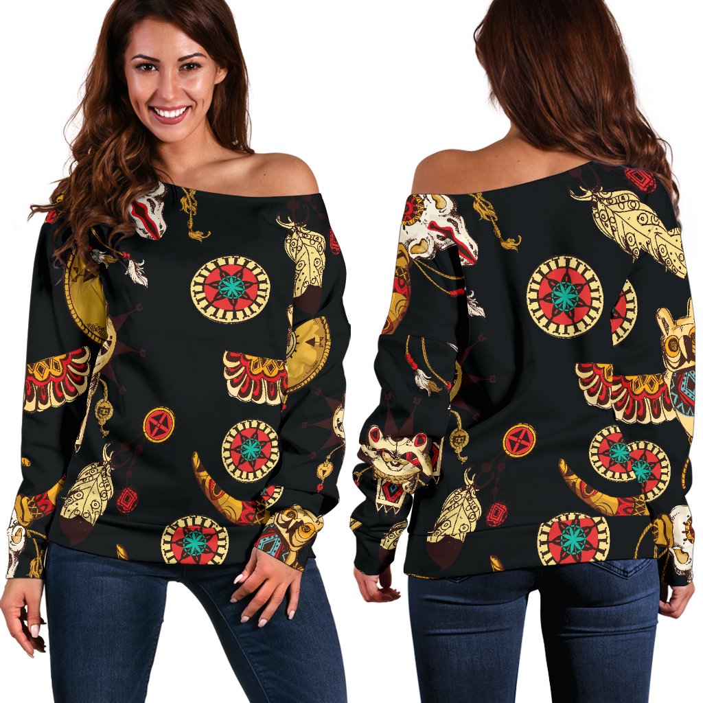 Native American Symbol Pattern Off Shoulder Sweatshirt