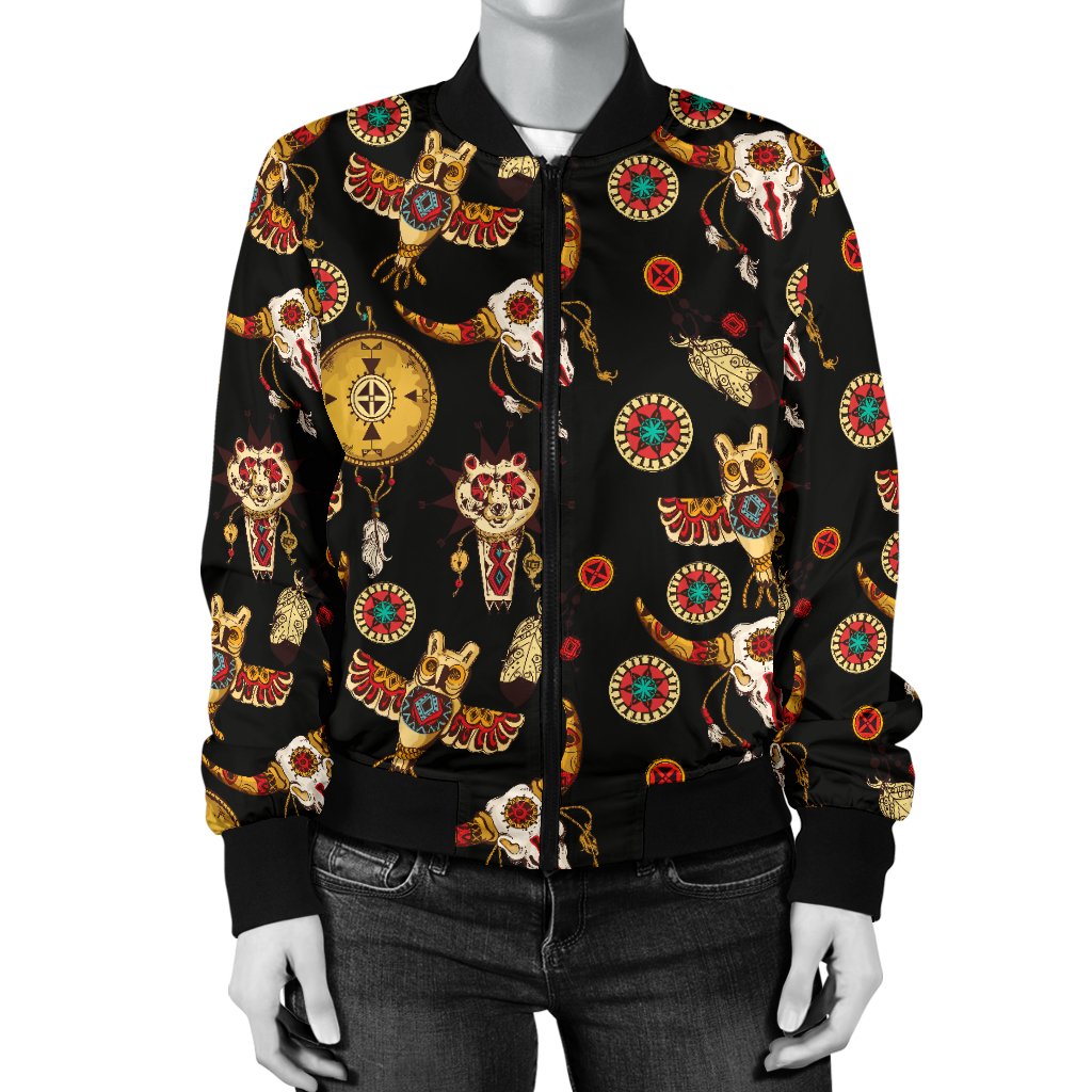 Native American Symbol Pattern Women Casual Bomber Jacket