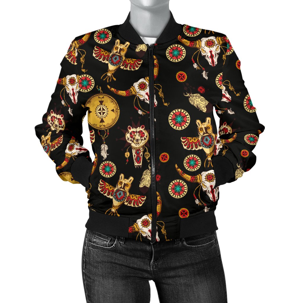 Native American Symbol Pattern Women Casual Bomber Jacket