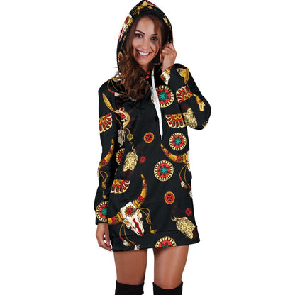 Native American Symbol Pattern Women Hoodie Dress