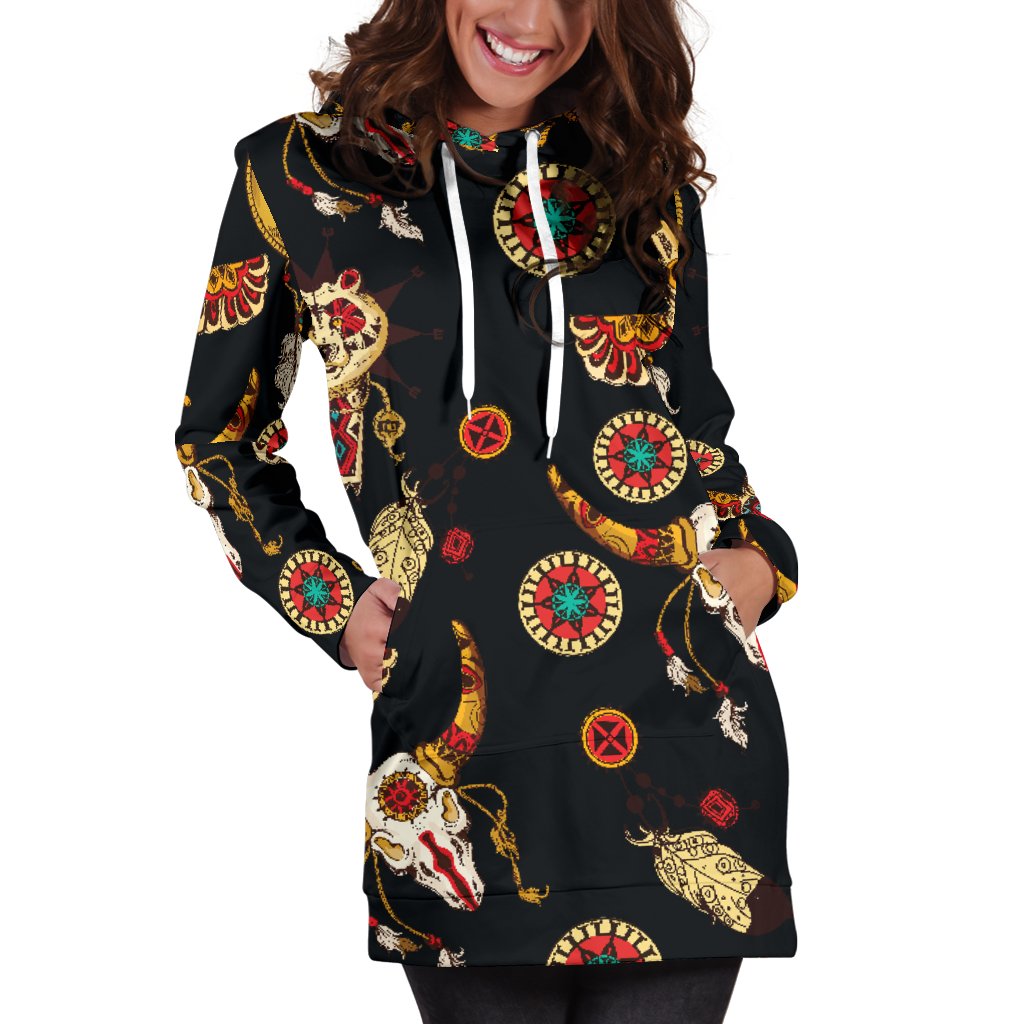 Native American Symbol Pattern Women Hoodie Dress