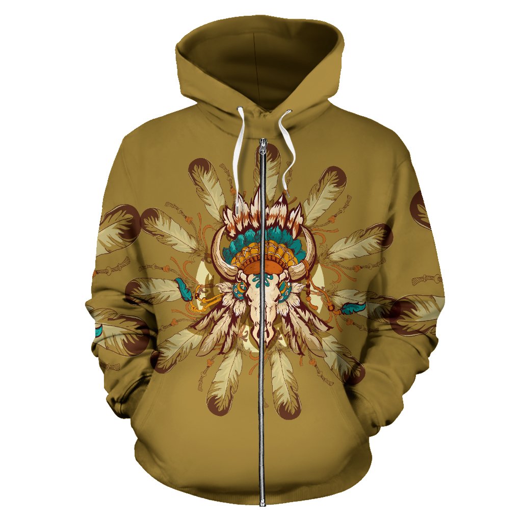 Native Indian Buffalo head All Over Zip Up Hoodie