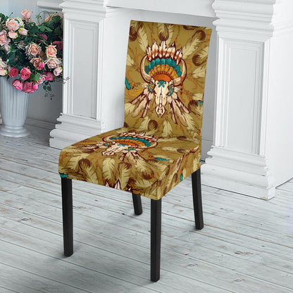 Native Indian Buffalo head Dining Chair Slipcover-JORJUNE.COM
