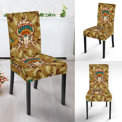 Native Indian Buffalo head Dining Chair Slipcover-JORJUNE.COM