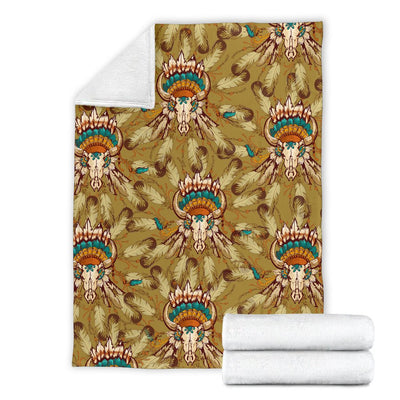 Native Indian Buffalo Head Fleece Blanket