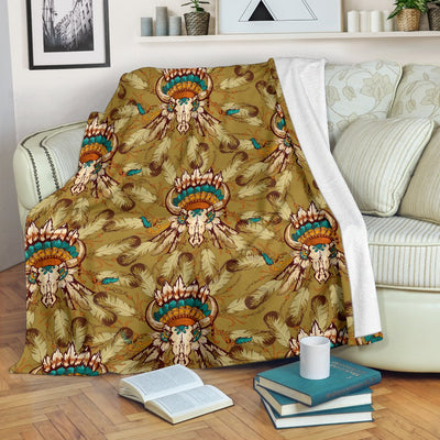 Native Indian Buffalo Head Fleece Blanket