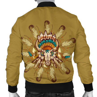Native Indian Buffalo Head Men Casual Bomber Jacket