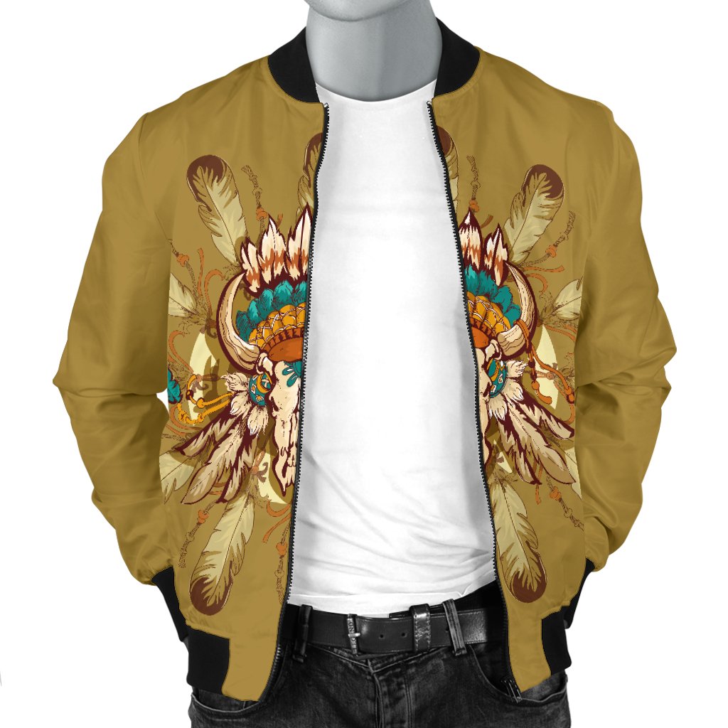 Native Indian Buffalo Head Men Casual Bomber Jacket