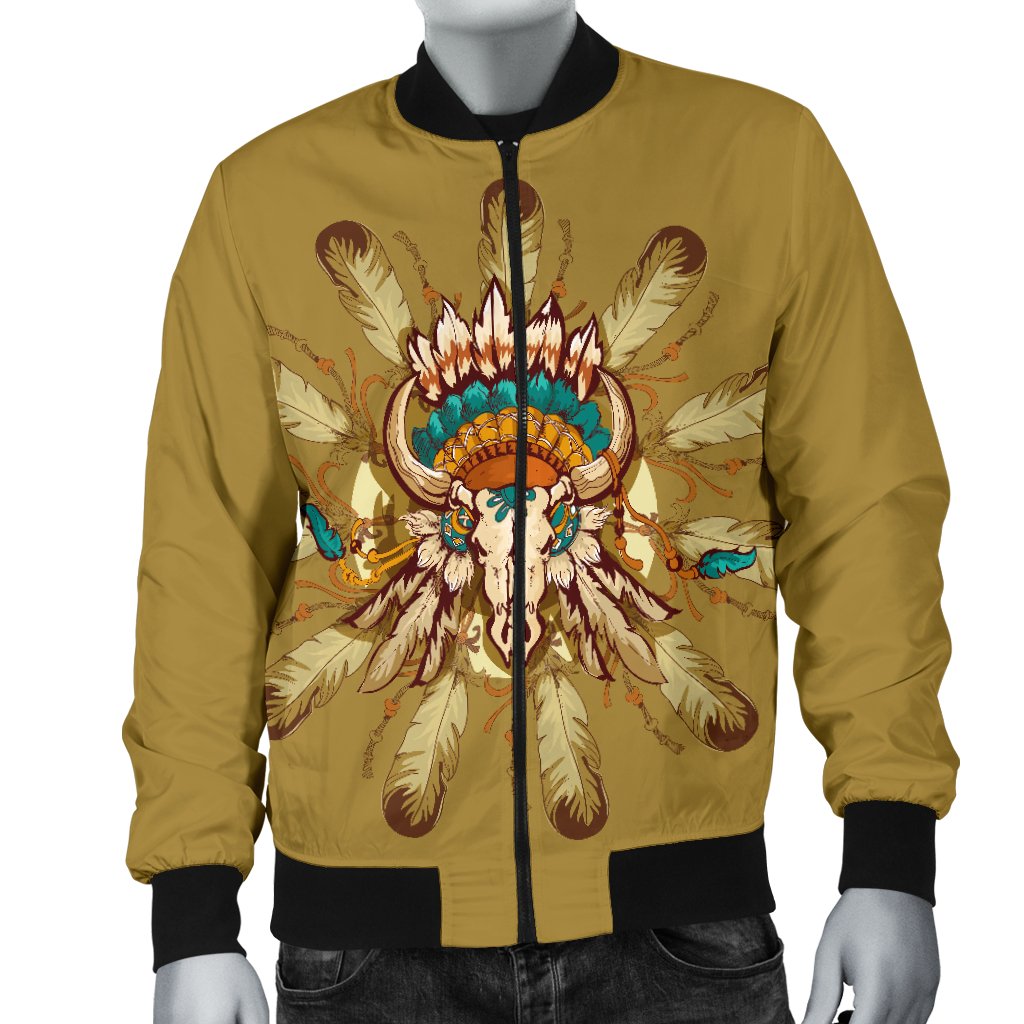 Native Indian Buffalo Head Men Casual Bomber Jacket