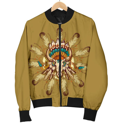 Native Indian Buffalo Head Men Casual Bomber Jacket