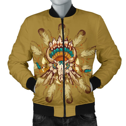 Native Indian Buffalo Head Men Casual Bomber Jacket