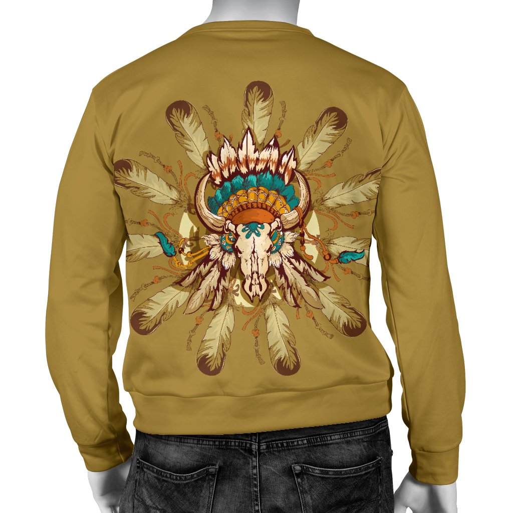 Native Indian Buffalo Head Men Crewneck Sweatshirt
