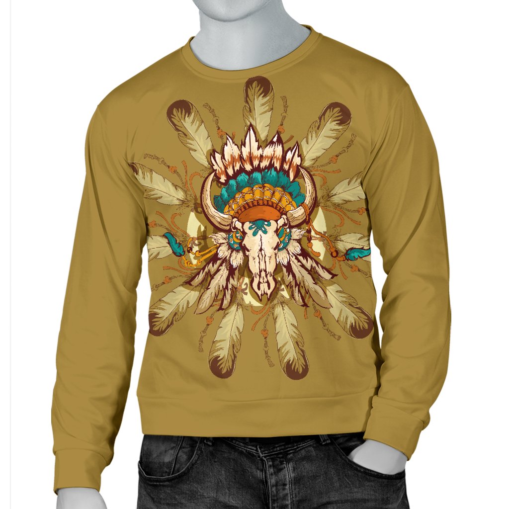 Native Indian Buffalo Head Men Crewneck Sweatshirt
