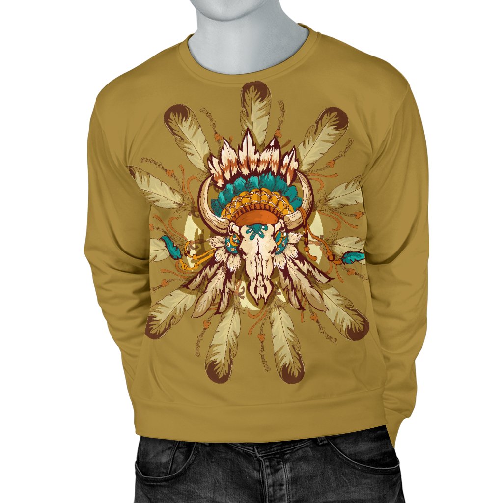 Native Indian Buffalo Head Men Crewneck Sweatshirt