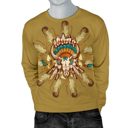 Native Indian Buffalo Head Men Crewneck Sweatshirt