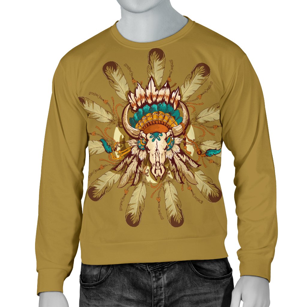 Native Indian Buffalo Head Men Crewneck Sweatshirt