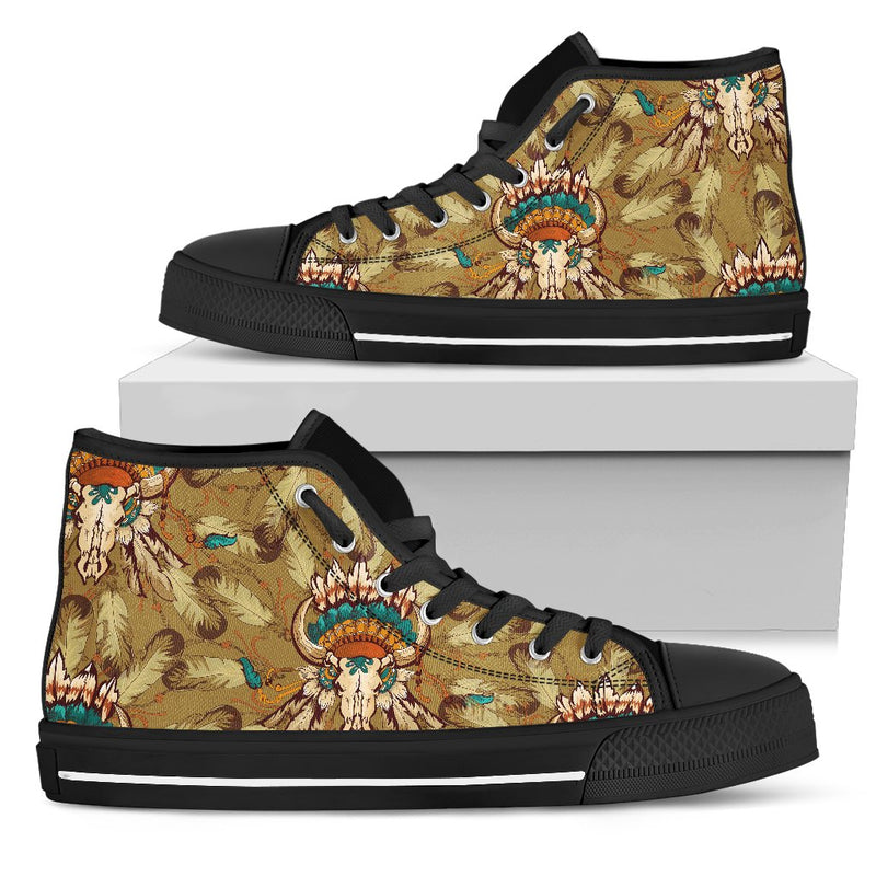 Native Indian Buffalo head Men High Top Shoes