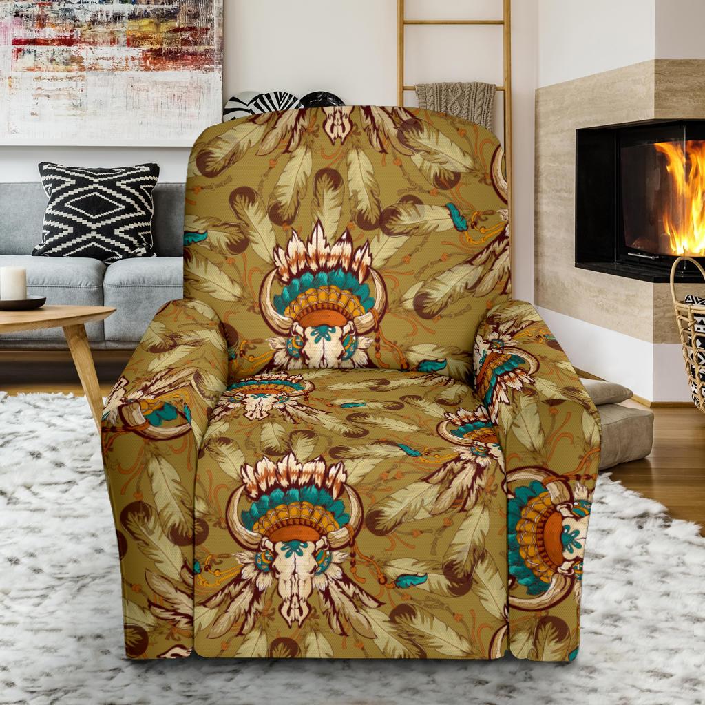 Native Indian Buffalo head Recliner Slipcover-JORJUNE.COM