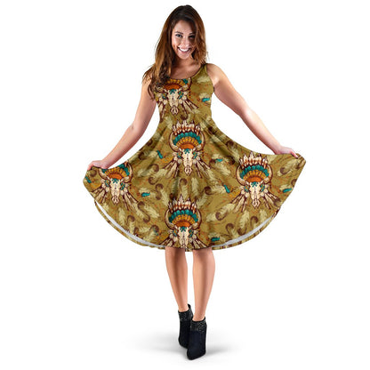 Native Indian Buffalo Head Sleeveless Mini Dress