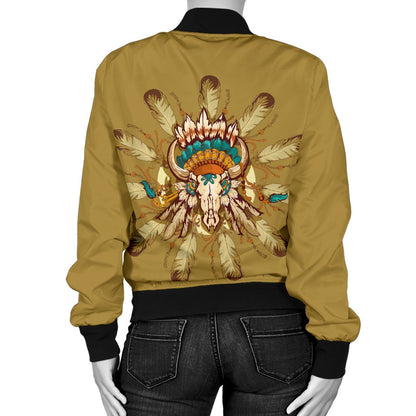 Native Indian Buffalo Head Women Casual Bomber Jacket