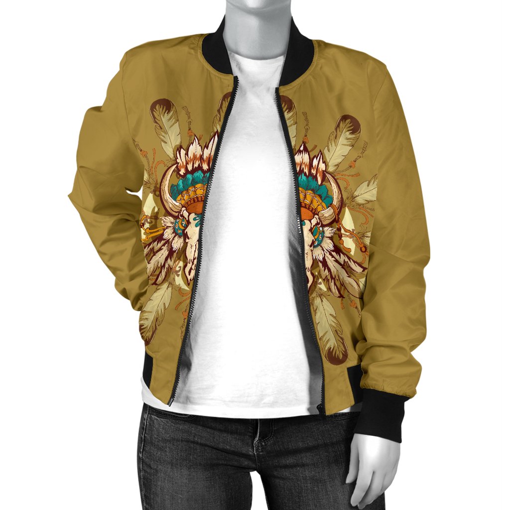Native Indian Buffalo Head Women Casual Bomber Jacket