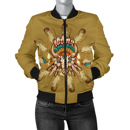 Native Indian Buffalo Head Women Casual Bomber Jacket