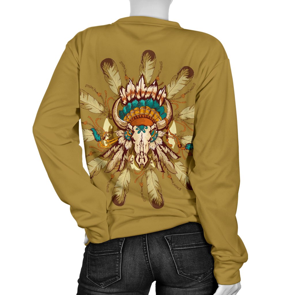 Native Indian Buffalo Head Women Crewneck Sweatshirt