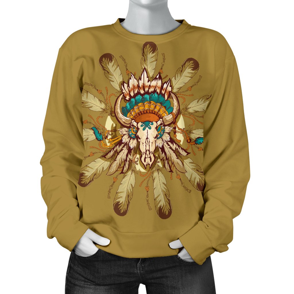 Native Indian Buffalo Head Women Crewneck Sweatshirt