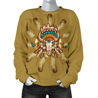 Native Indian Buffalo Head Women Crewneck Sweatshirt