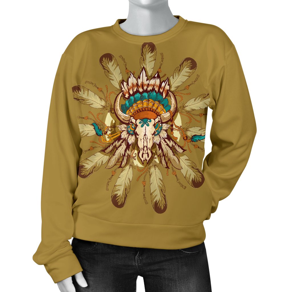 Native Indian Buffalo Head Women Crewneck Sweatshirt