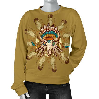 Native Indian Buffalo Head Women Crewneck Sweatshirt