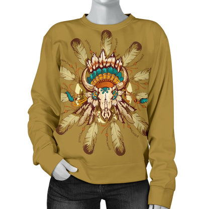 Native Indian Buffalo Head Women Crewneck Sweatshirt