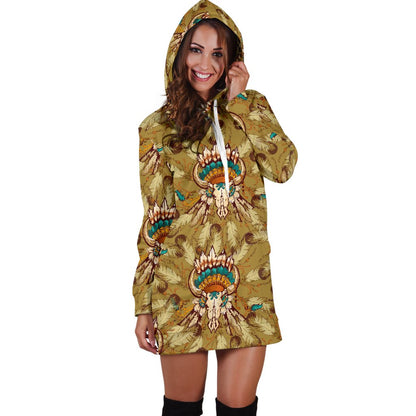Native Indian Buffalo Head Women Hoodie Dress