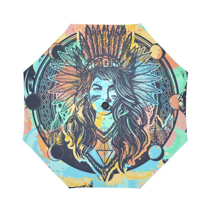 Native Indian Girl Automatic Foldable Umbrella