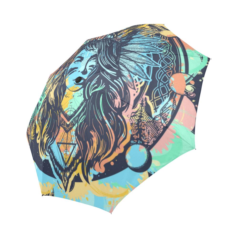 Native Indian Girl Automatic Foldable Umbrella
