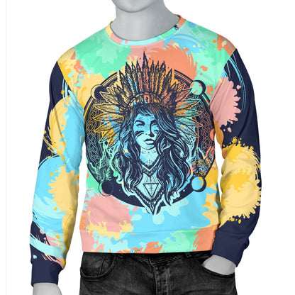 Native Indian Girl Men Crewneck Sweatshirt