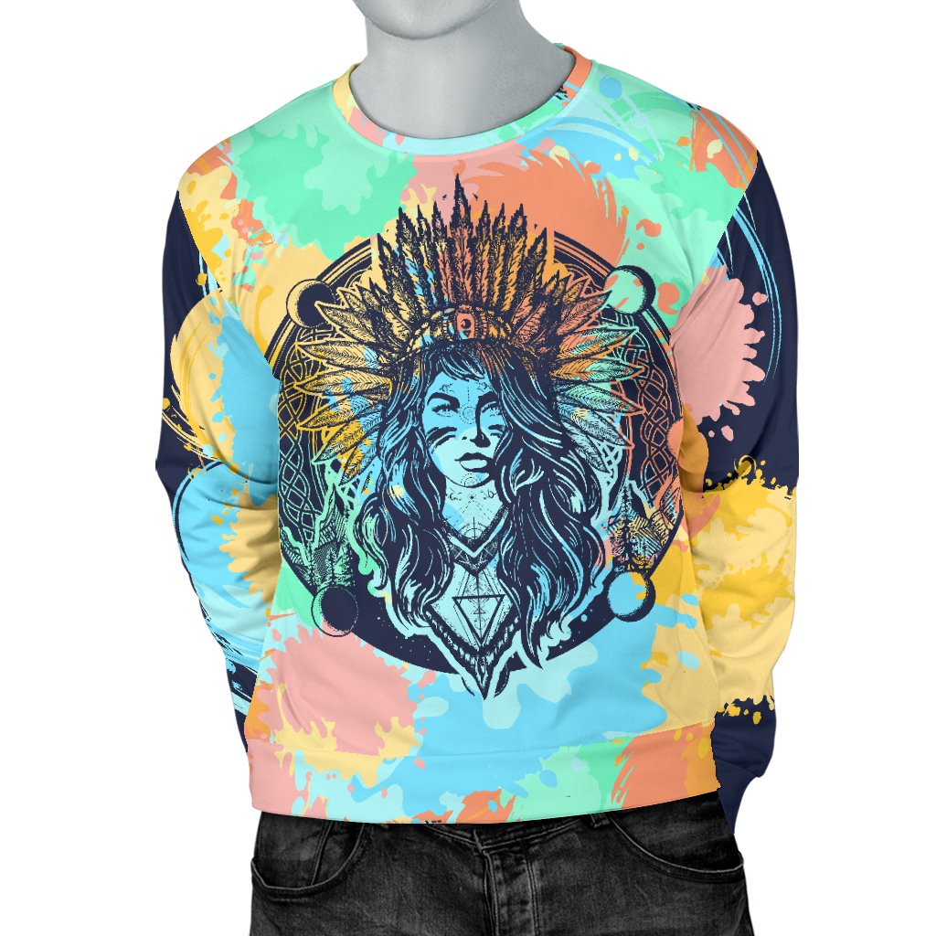 Native Indian Girl Men Crewneck Sweatshirt