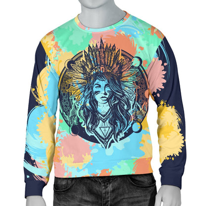 Native Indian Girl Men Crewneck Sweatshirt