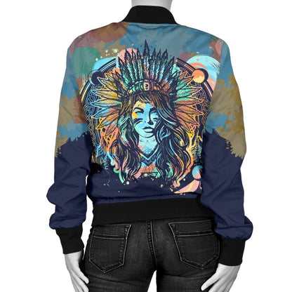 Native Indian Girl Women Casual Bomber Jacket