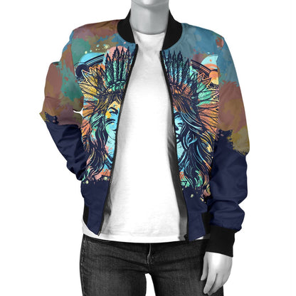Native Indian Girl Women Casual Bomber Jacket