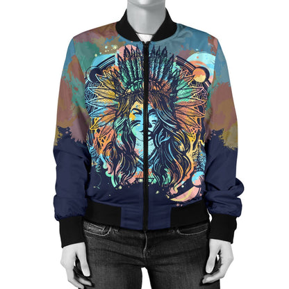 Native Indian Girl Women Casual Bomber Jacket