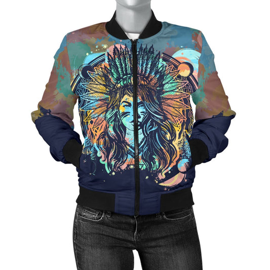 Native Indian Girl Women Casual Bomber Jacket