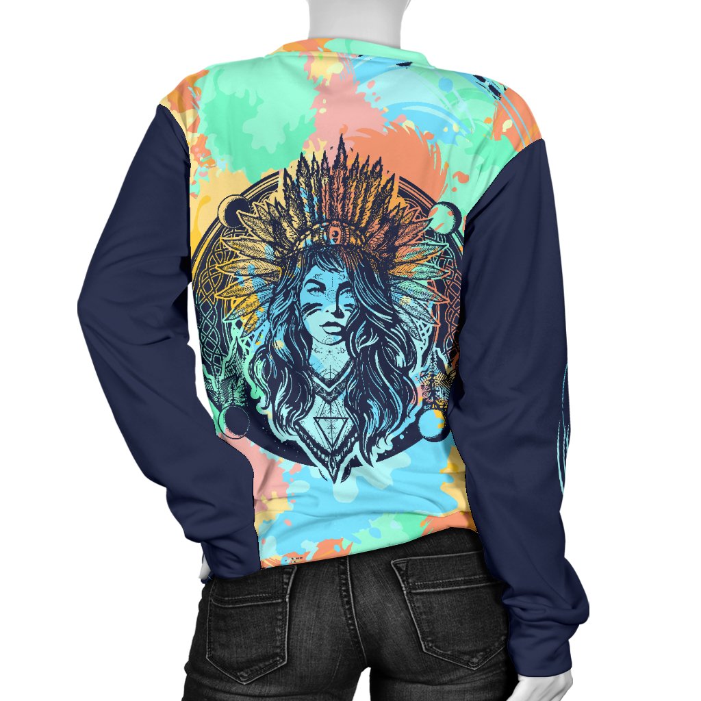 Native Indian Girl Women Crewneck Sweatshirt