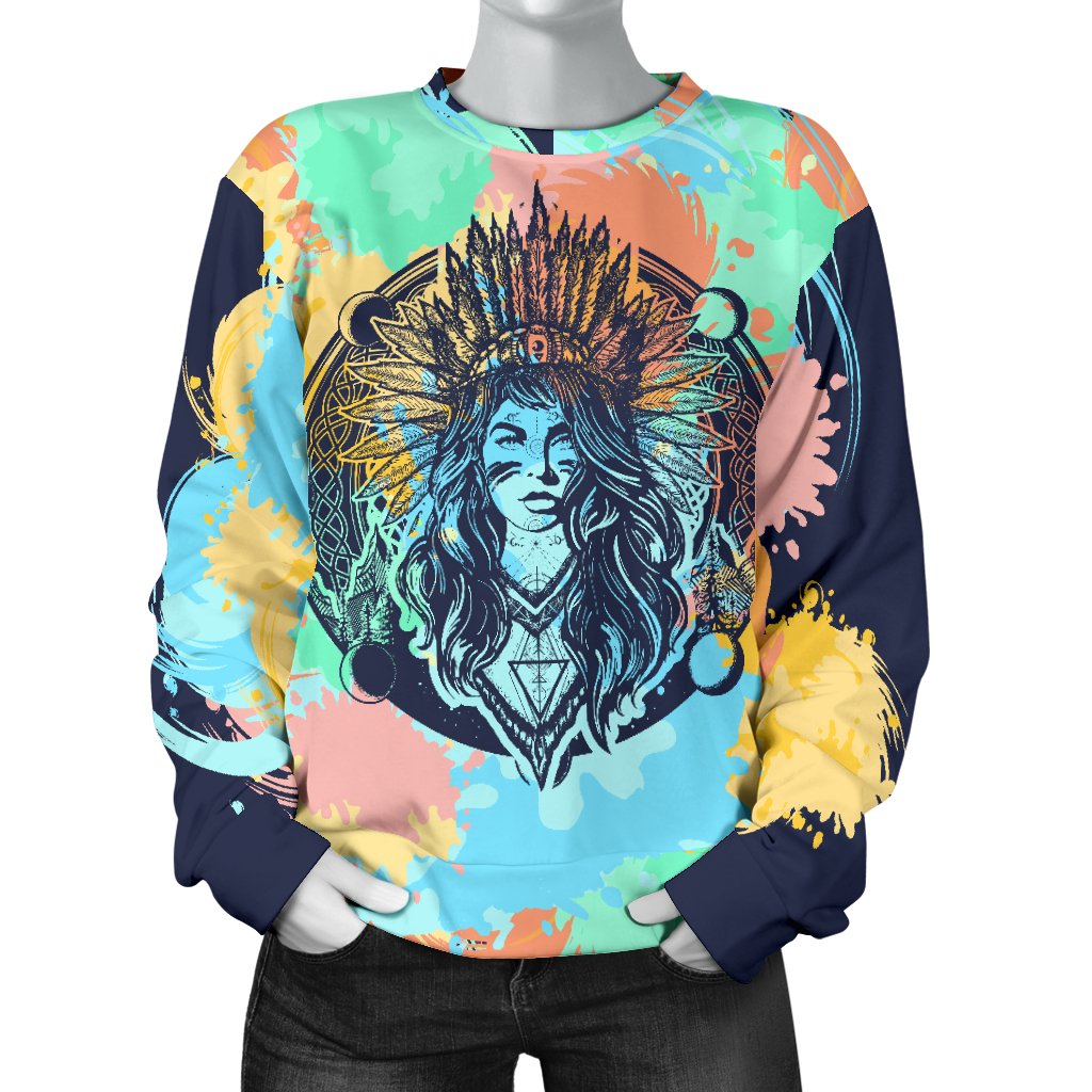 Native Indian Girl Women Crewneck Sweatshirt