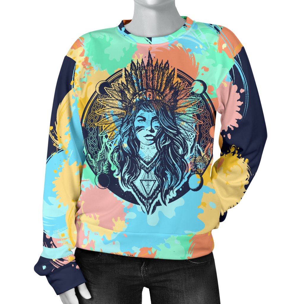 Native Indian Girl Women Crewneck Sweatshirt
