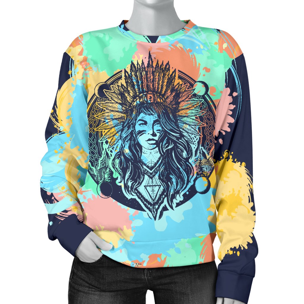 Native Indian Girl Women Crewneck Sweatshirt