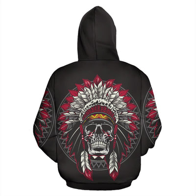 Native Indian Skull All Over Zip Up Hoodie